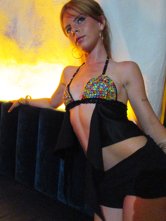 Black embellished sequin top