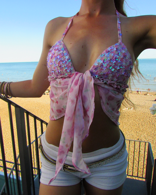 Floral sequin embellished top