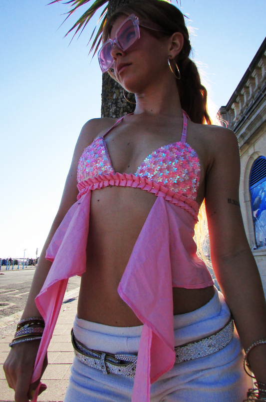Pink sequin embellished top