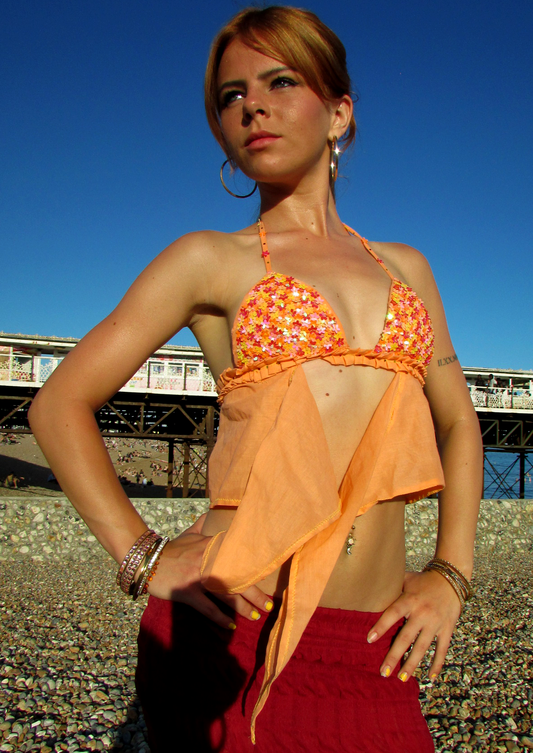 Orange sequin embellished top
