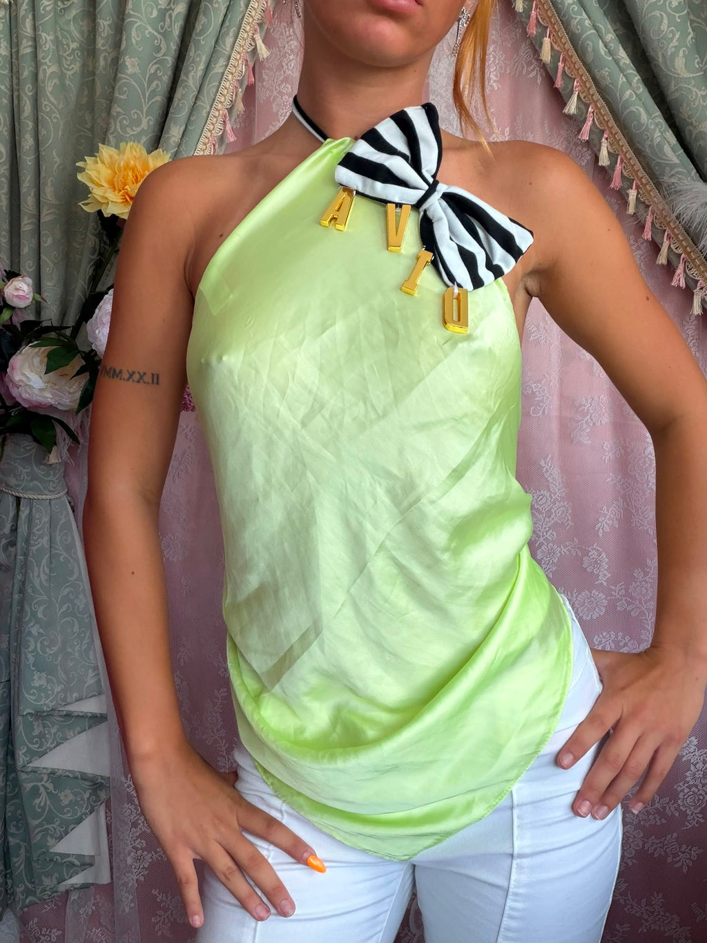 Striped lime Diva Bow Top