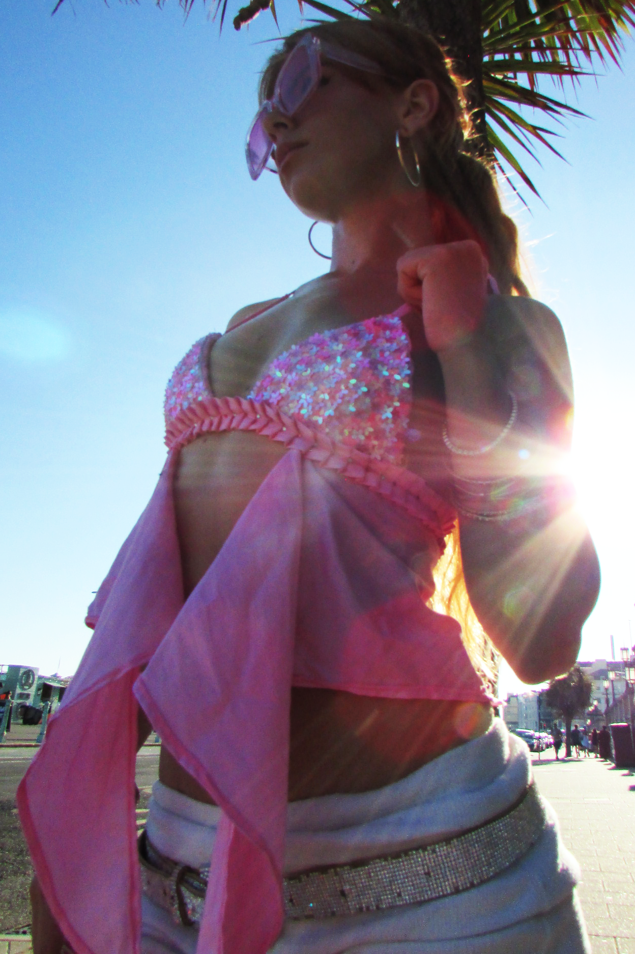 Pink sequin embellished top