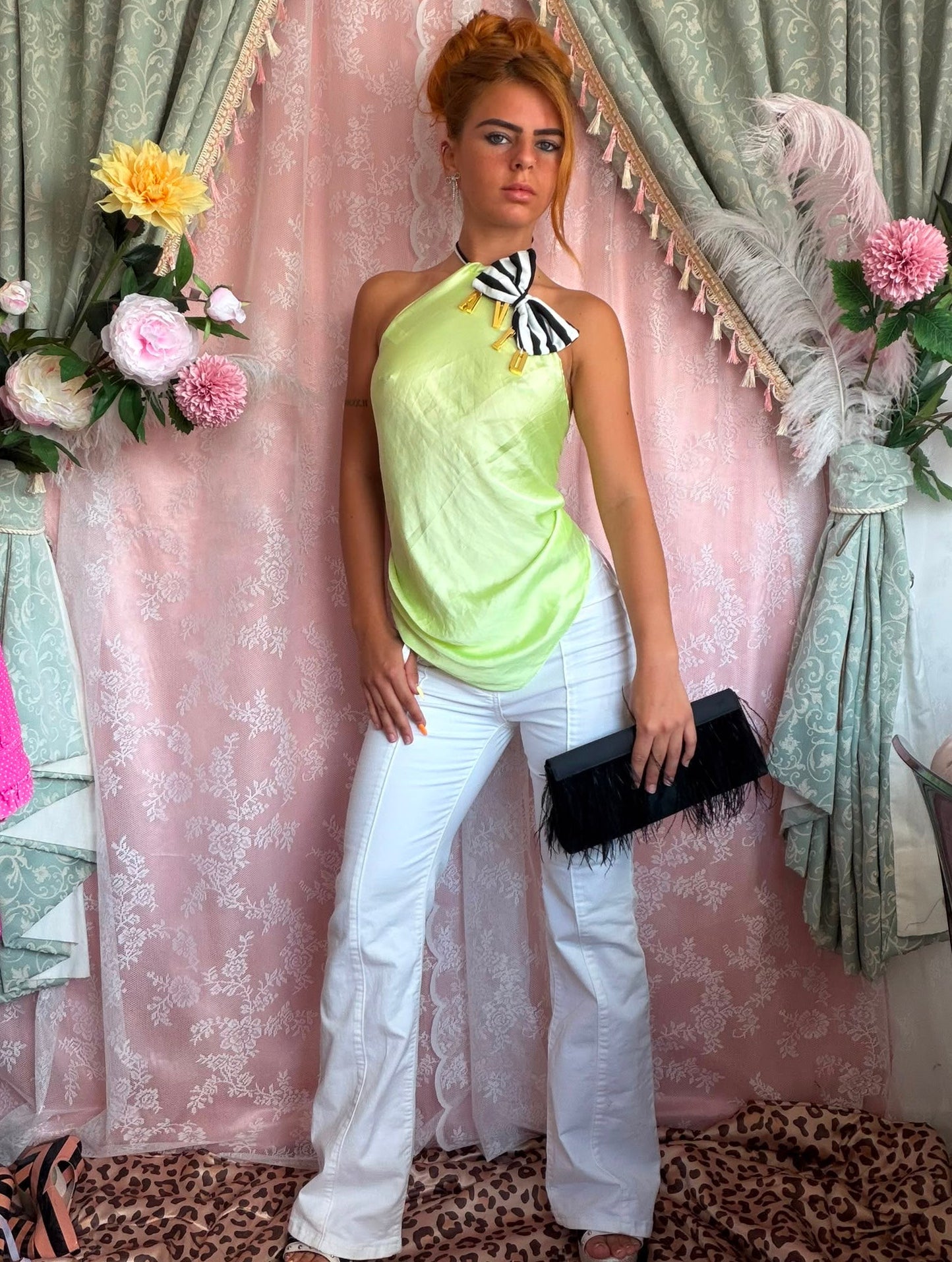 Striped lime Diva Bow Top