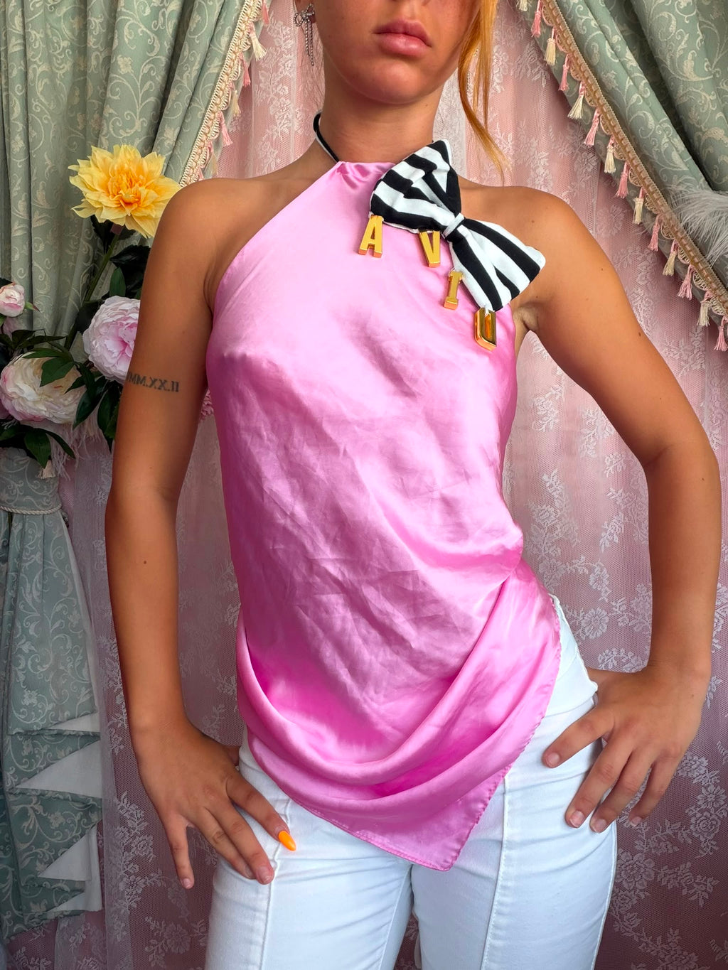 Striped Pink Diva Bow Top