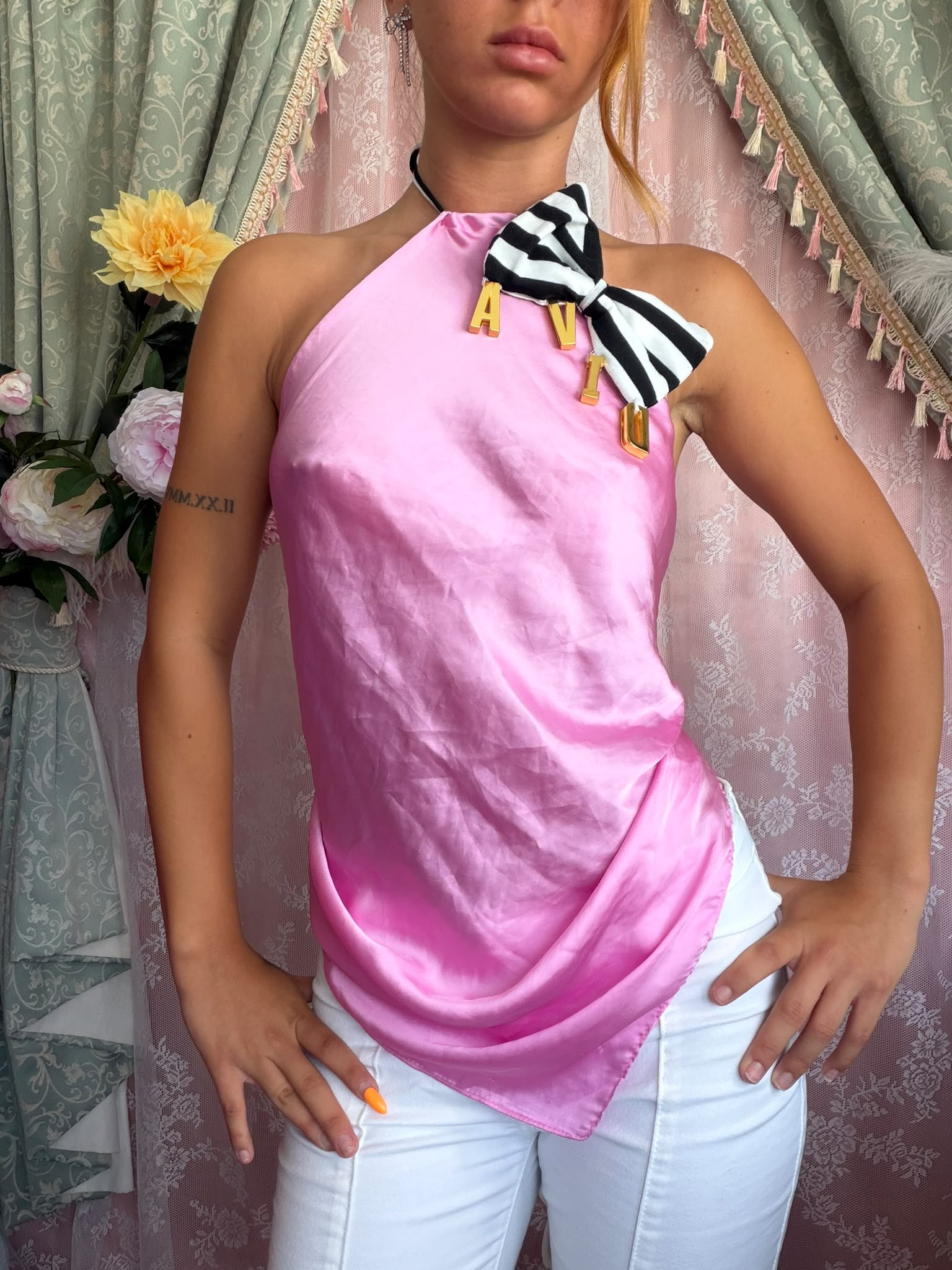 Striped Pink Diva Bow Top