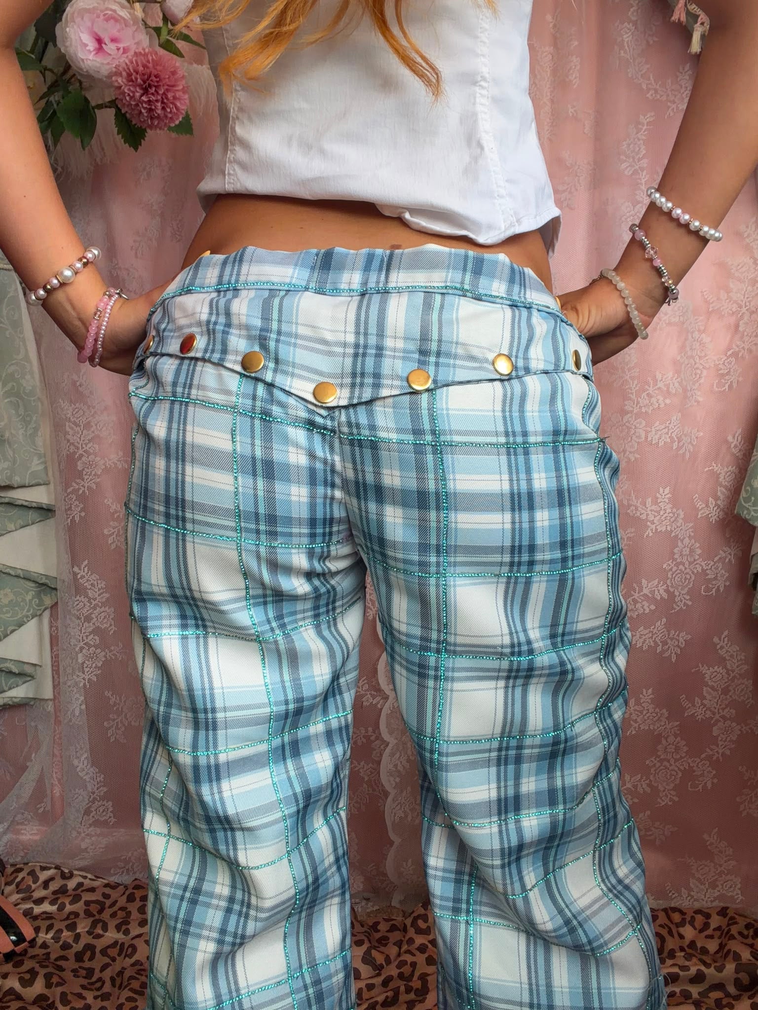 Blue Tartan Diamanté Trousers