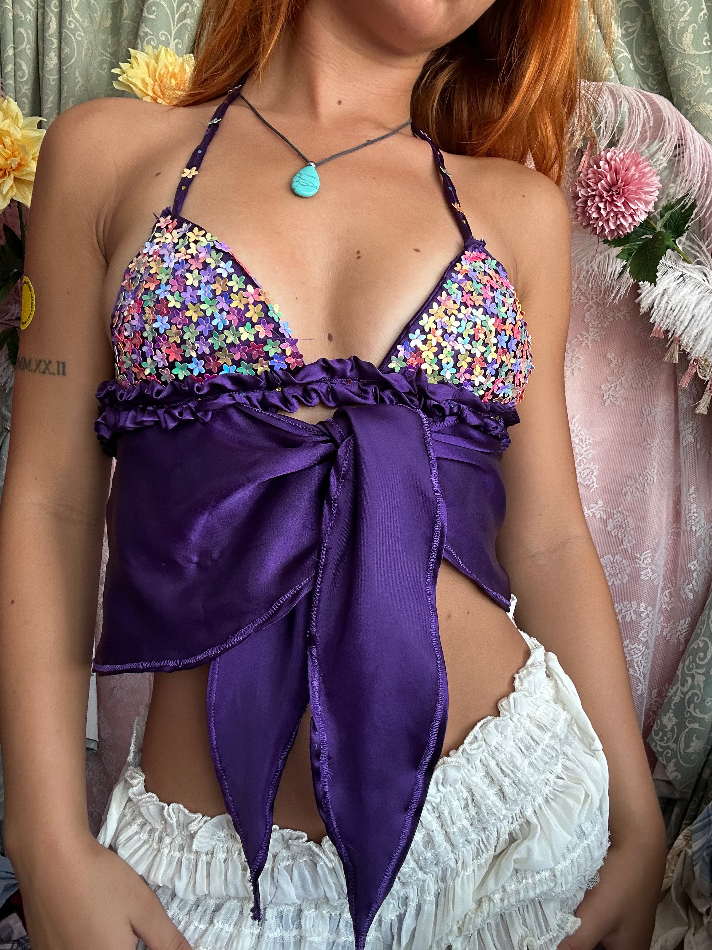 purple sequin embellished top