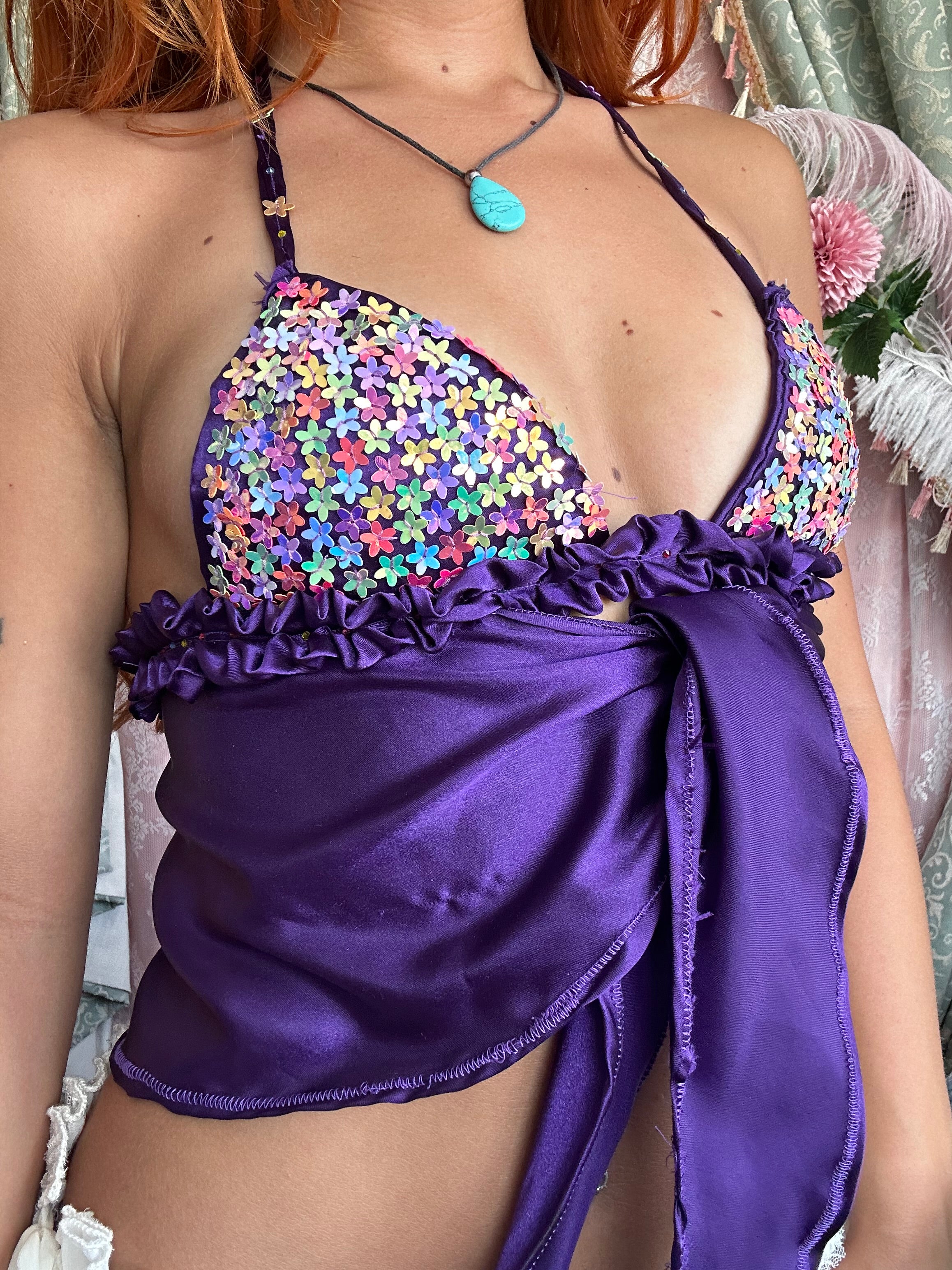 purple sequin embellished top