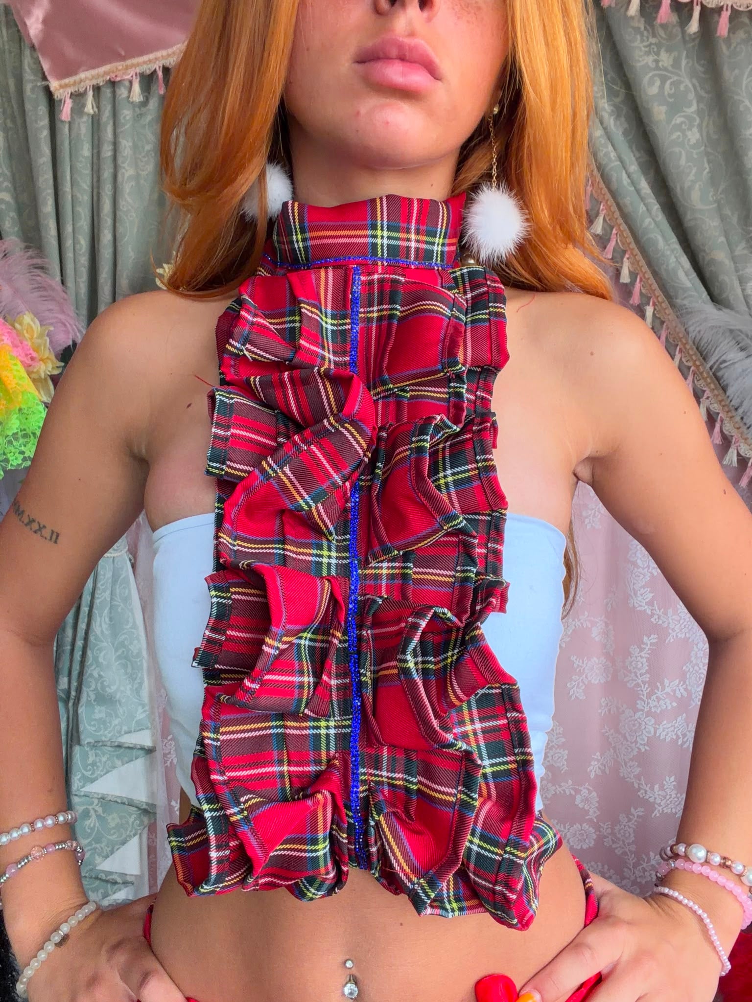 Red Tartan Diamanté Top