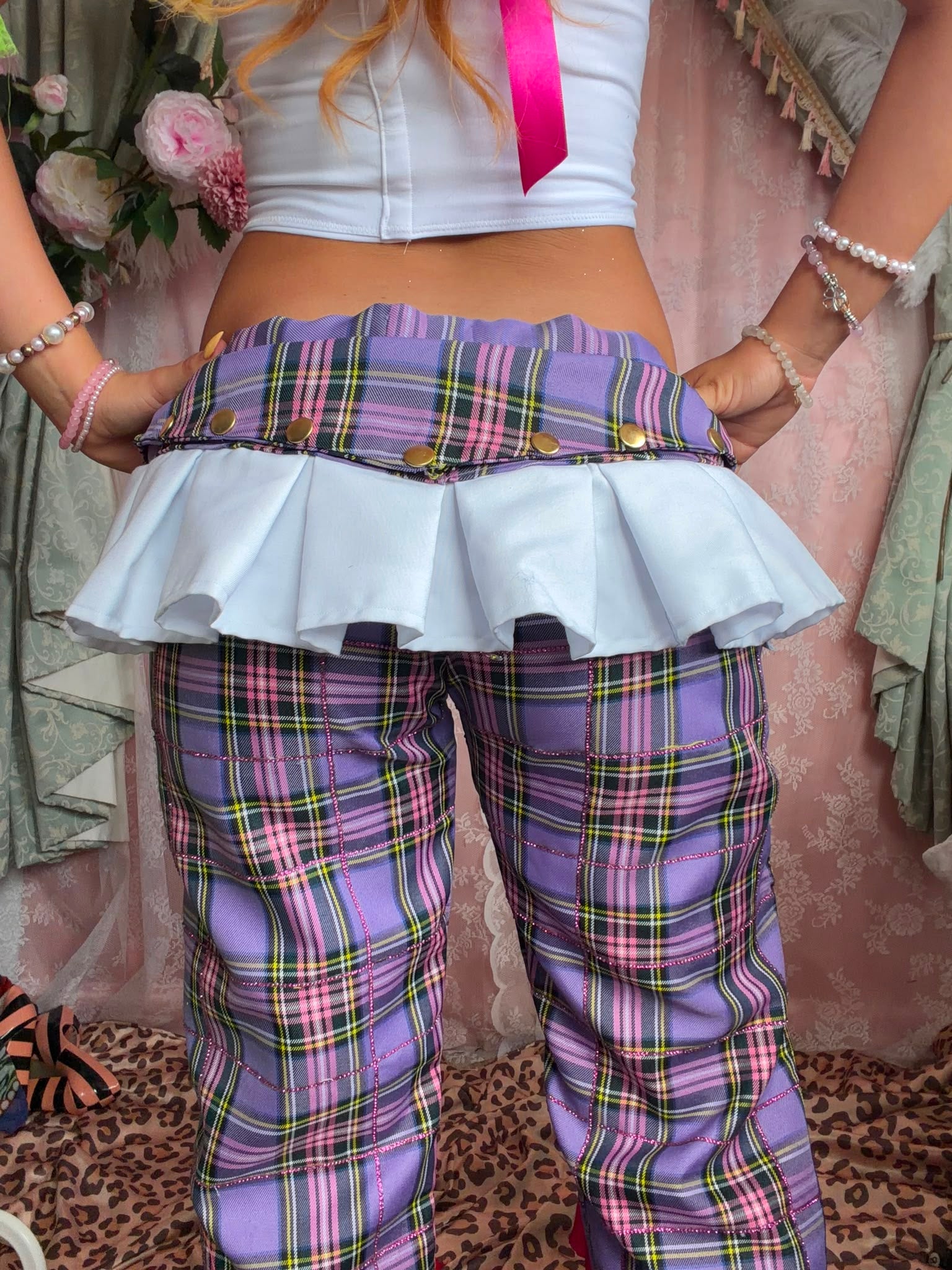 Purple Tartan Diamanté Trousers