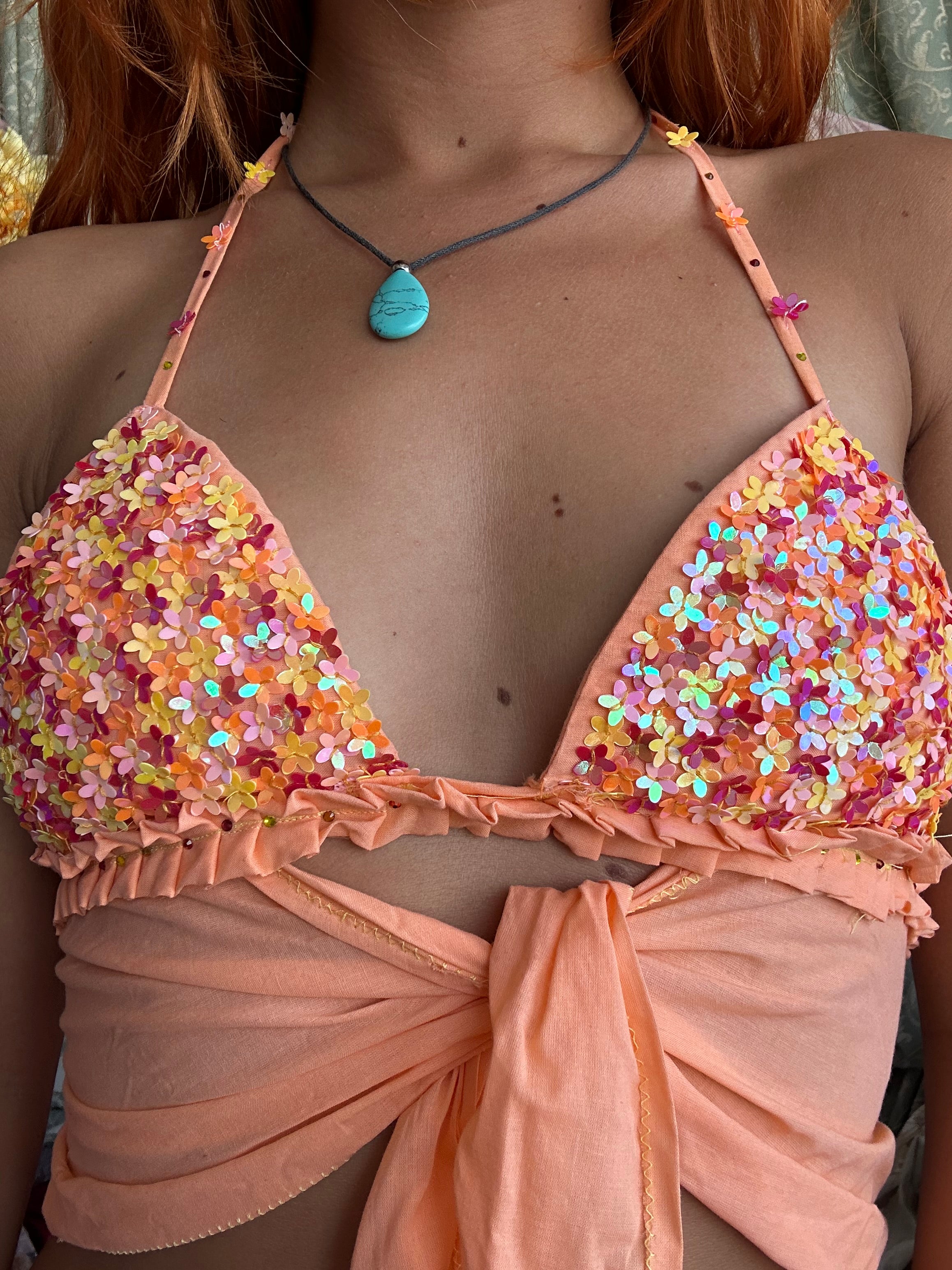 Orange sequin embellished top