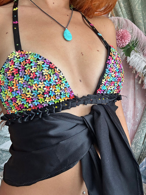 Black embellished sequin top