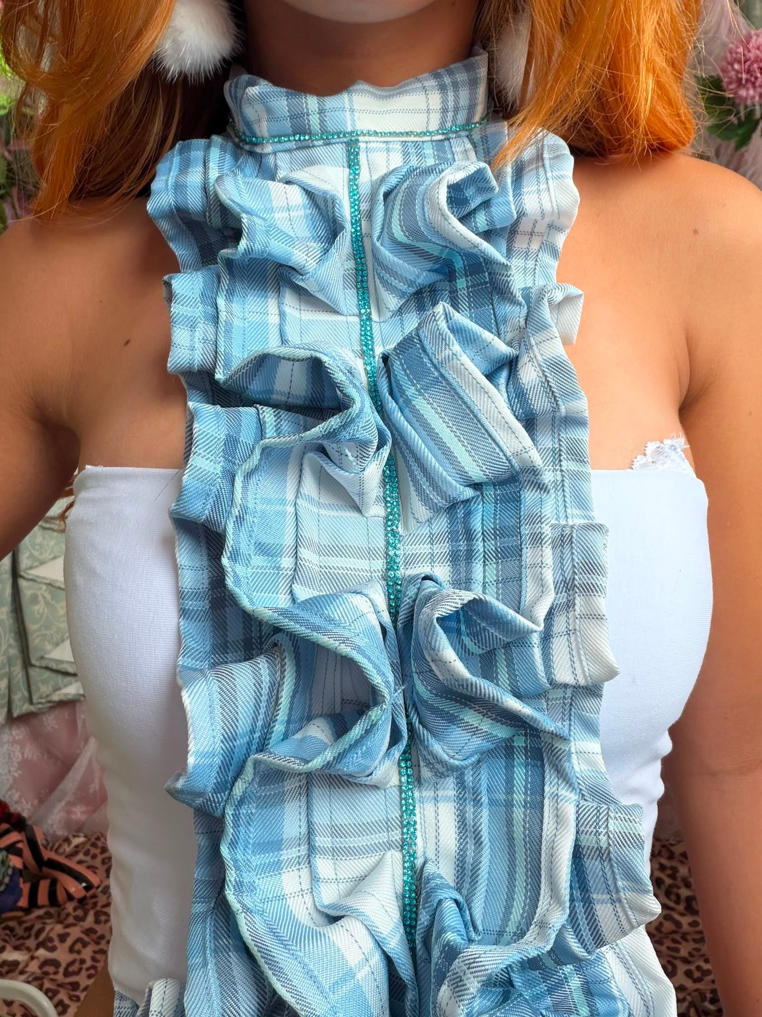 Blue Tartan Diamanté Top