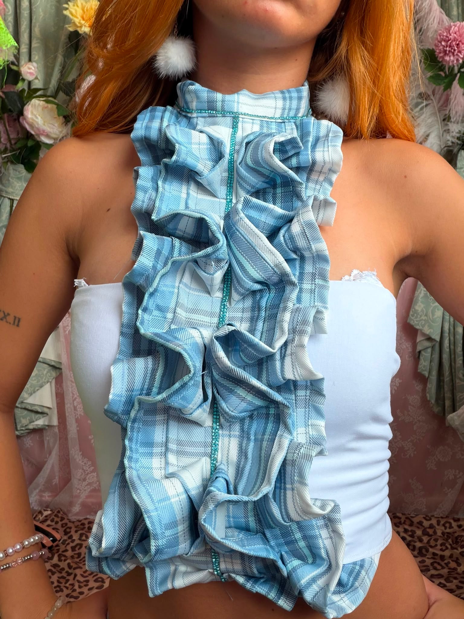 Blue Tartan Diamanté Top