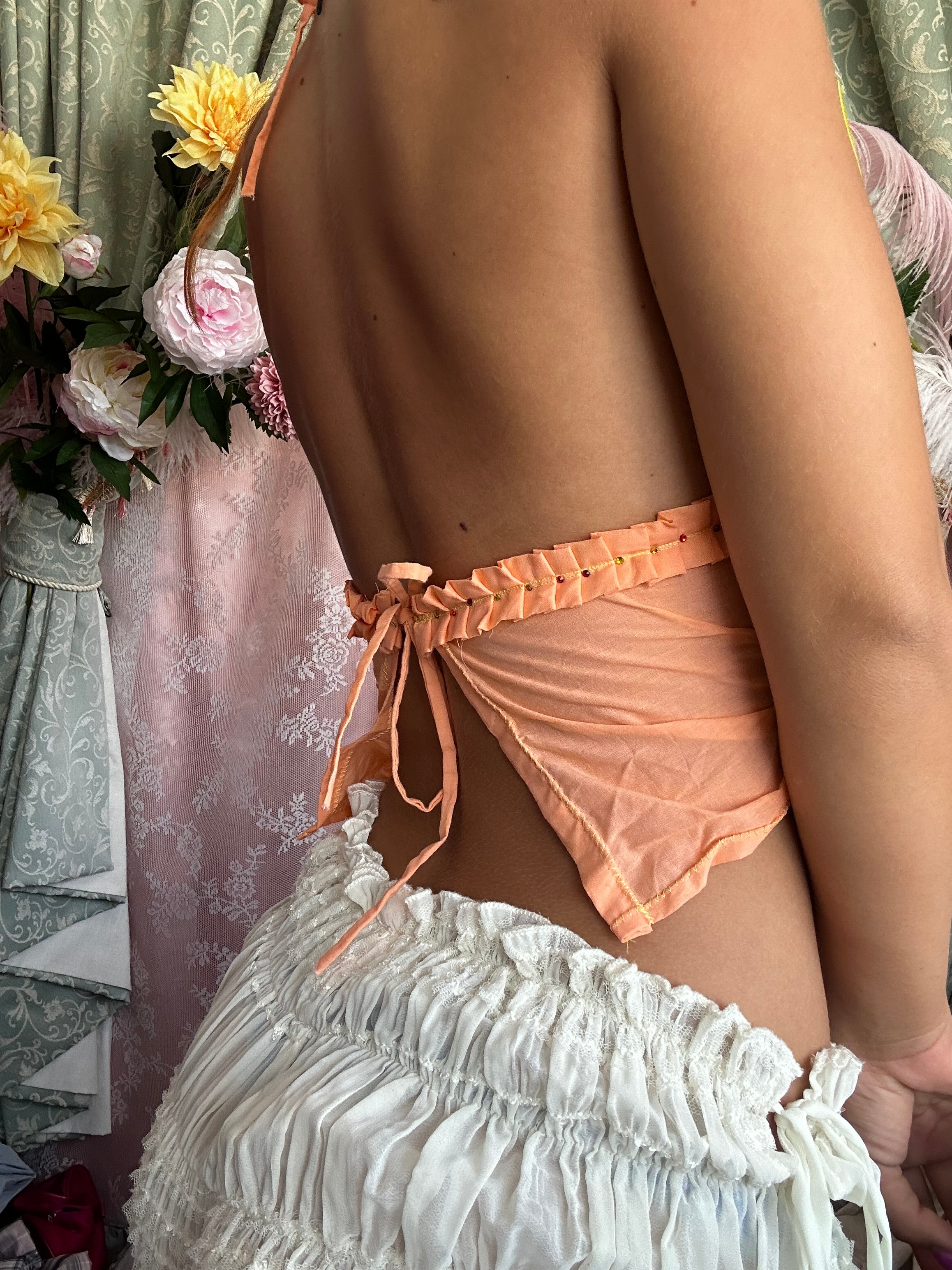 Orange sequin embellished top